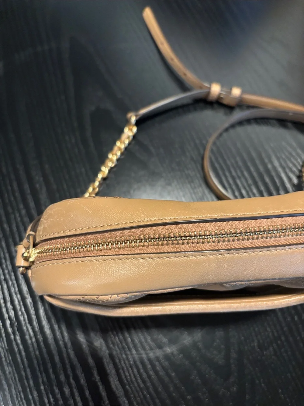Tory Burch Tan Quilted Leather Crossbody Bag with Chain Strap